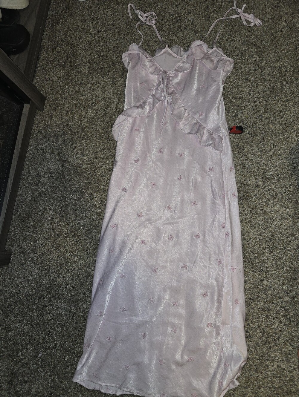 NWOT Wild Fable Pink Satin Ruffle Tie-Front Slip Dress Purple Pale XS 0 2 4 Boho - Picture 4 of 7